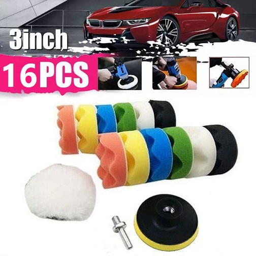 16 in 1 Busa Spon Sponge Poles Polishing Buffhing  3" Motor Mobil Pad Drill Shank Adapter M10 3 INCH