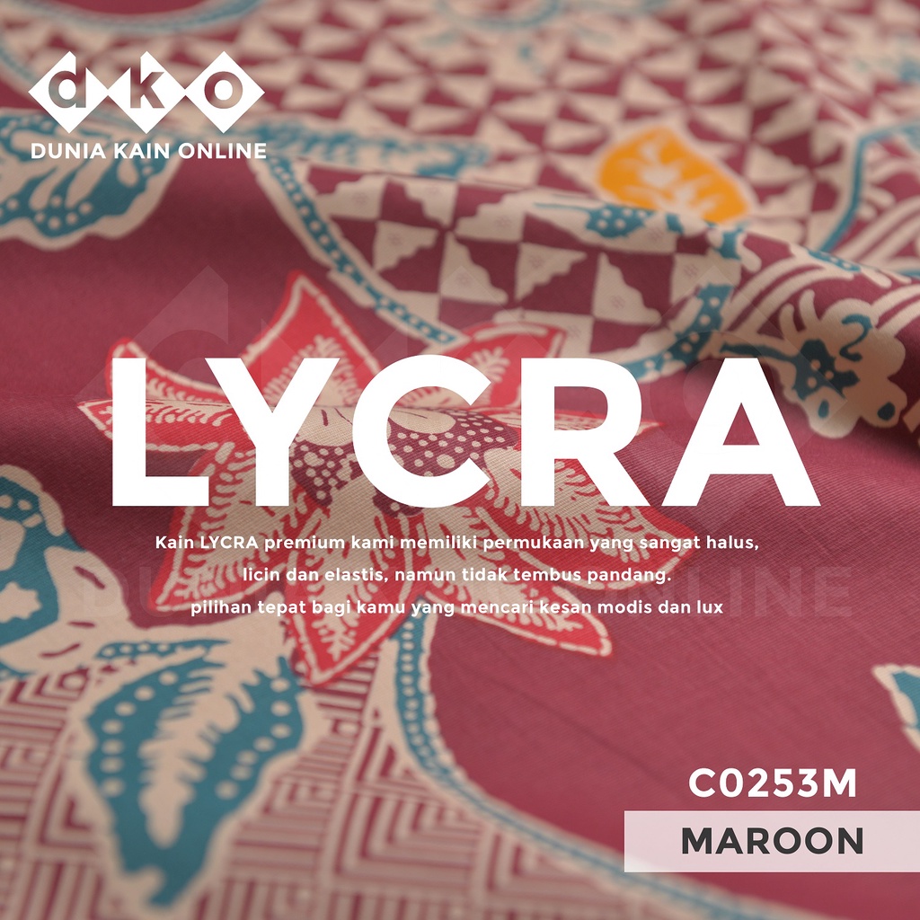 DKO Kain LYCRA Premium Cotton Stretch Maroon Motif Bunga Anyaman