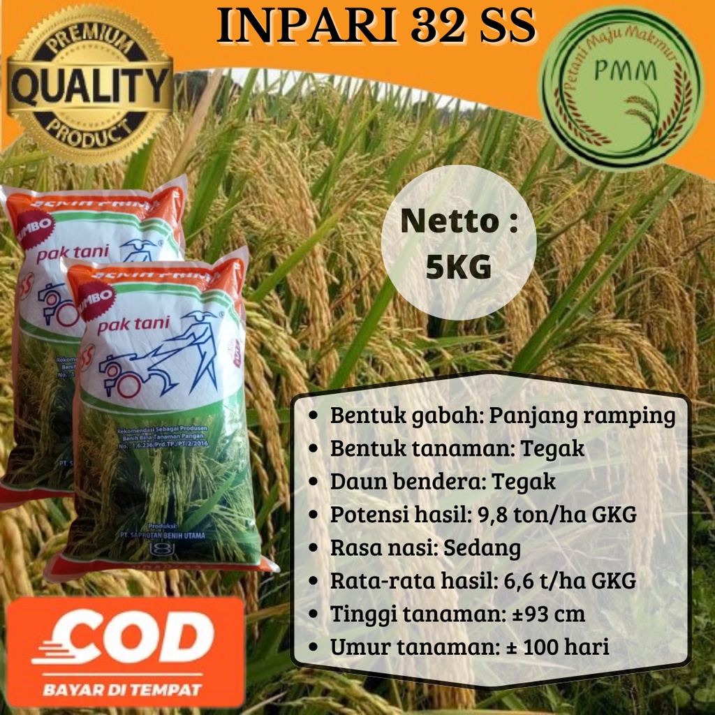 Biji Padi Inpari 32 5kg Bibit Unggul Inpari32 SS Jumbo