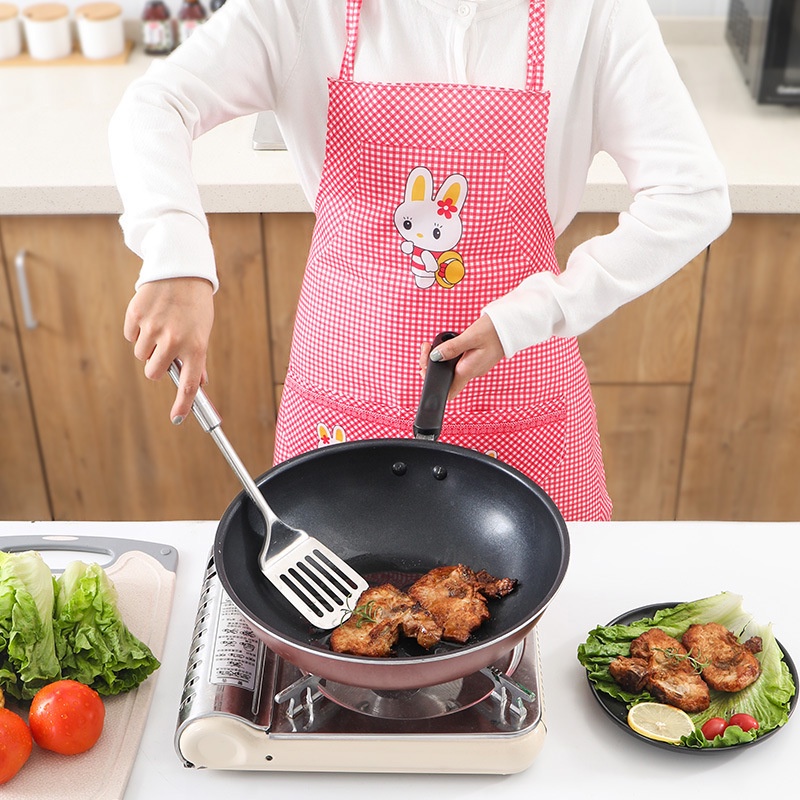 Celemek Dapur Apron Tanpa Lengan dengan Hiasan Saku Ganda Gambar Kelinci