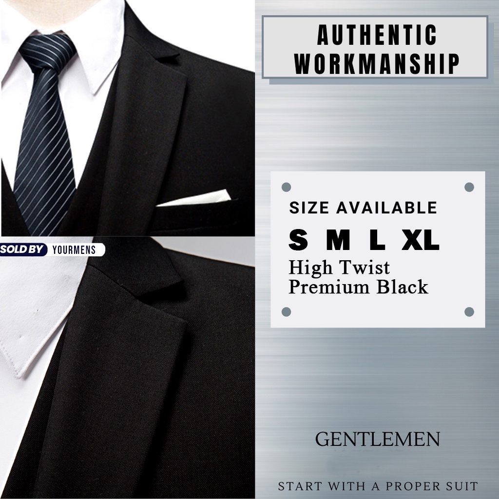 SETELAN JAS HITAM FORMAL SLIMFIT PRIA NEW BLACKLIST 4IN1 BAHAN HIGH TWIST NIKAYU + BONUS DASI PANJANG