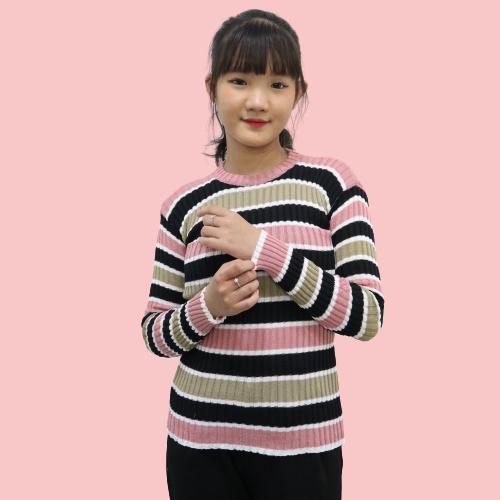 Sweater Rajut Wanita Stripe Lengan Panjang Atasan Import Style Korea