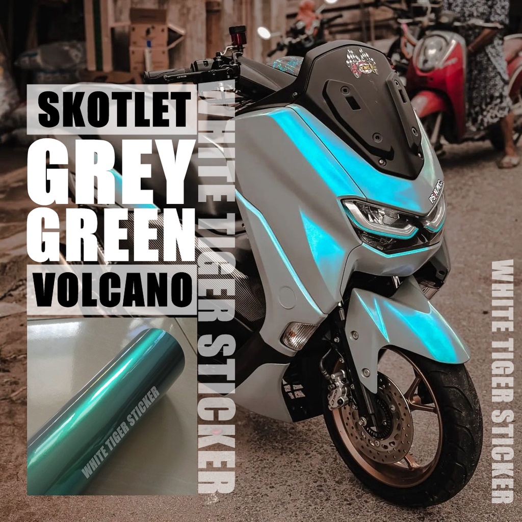 SKOTLET STIKER MOTOR LEMBAYUNG GREY GREEN VOLCANO SKTOLET ABU HIJAU LEMBAYUNG SCOTLITE VOLCANO