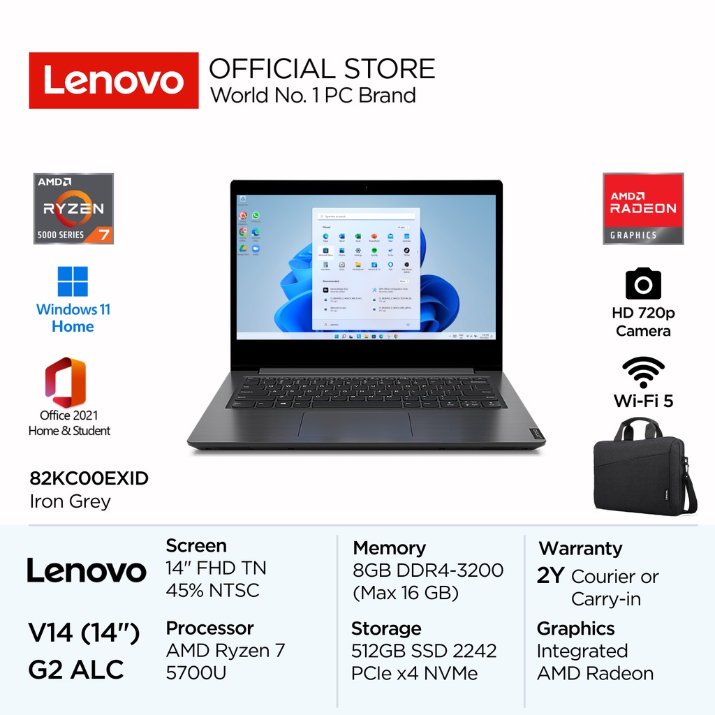 Lenovo V14 G2 ALC EXID Ryzen 7 5700U Win11 Home 8GB 512GB SSD 14" FHD TN 250nits 45% NTSC Antiglare 