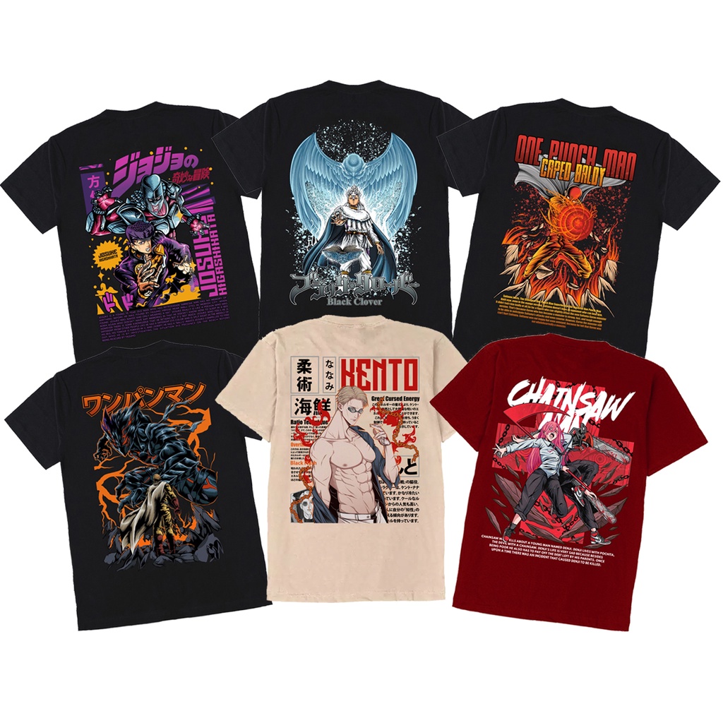 Kaos Makima Chainsaw Man Kaos Josuke Higashikata Jojo's Bizarre Kaos Kento Nanami Jujutsu Kaisen Kaos Nozel Silva Black Clover Kaos One Puch Man Saitama vs Goru Kaos Anime Manga SIGN CLOTH