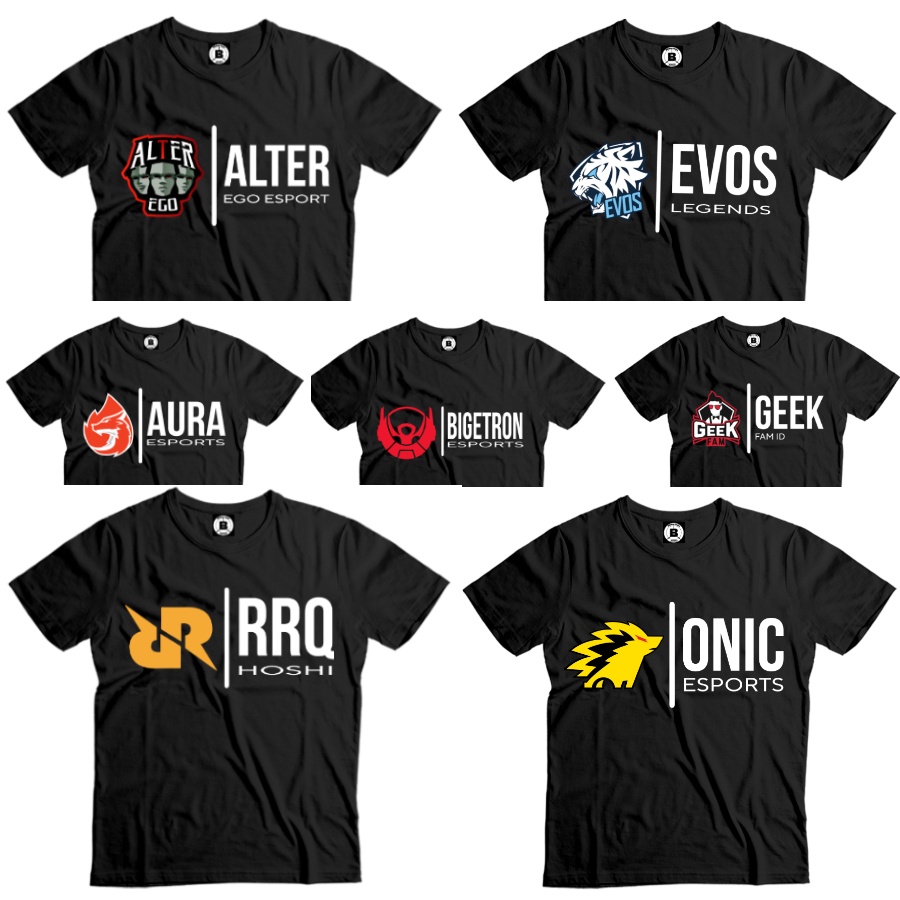 Tshirt Premium Black RRQ EVOS ONIC BTR  ALTER EGO GEEK FAM AURA Kaos Team Esports ML