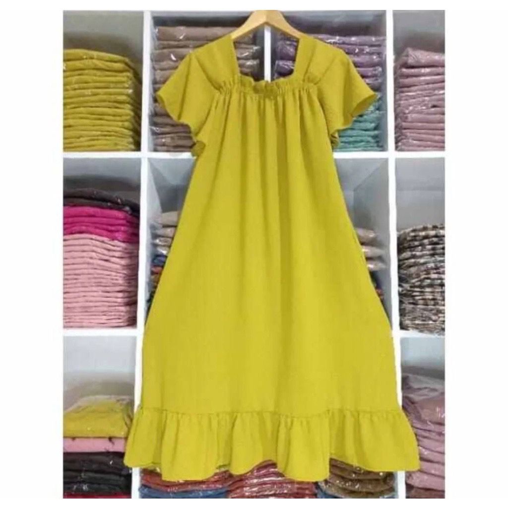 Claudia Daily Dress Lengan Pendek Korean Style Crinkle Airflow Daster Rempel Polos Terbaru Long Dress Kekinian