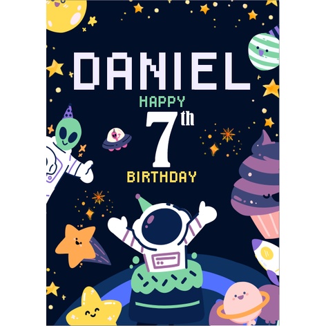 Custome Banner happy birthday backdroup spanduk ulang tahun astronot