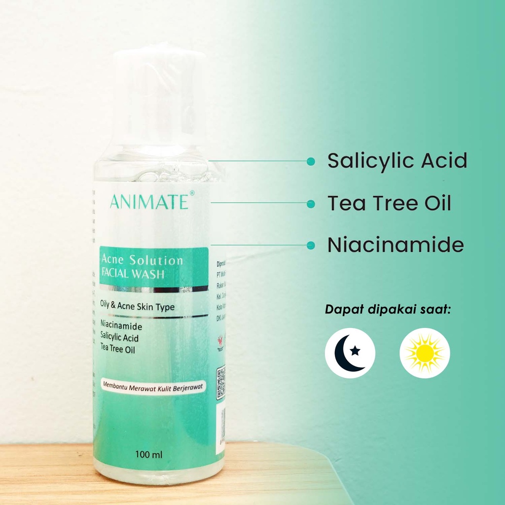 Animate Acne Solution Series 5 in 1 Krim Jerawat Day Cream Animate Night Cream Facial Wash Acne Toner Animate | Paket Acne Animate Skincare