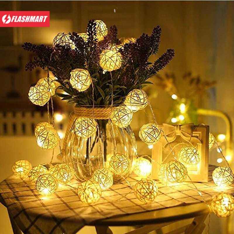 Flashmart Lampu Hias String Lights Model Bola Rotan Waterproof 10 LED - B073