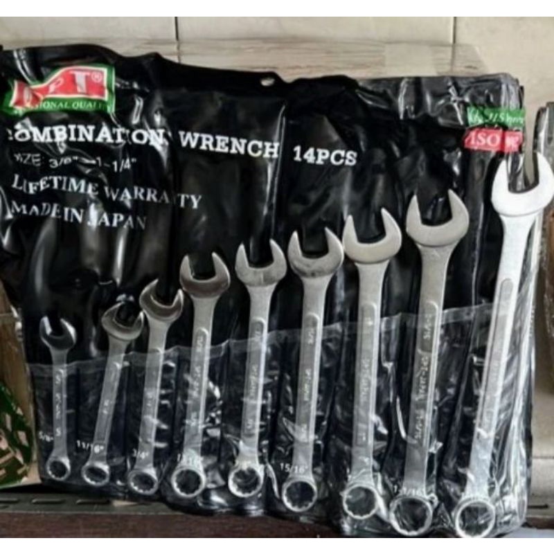 kunci ring pas set 3/8" - 11/4"inch 14 pcs combination wrench set inch