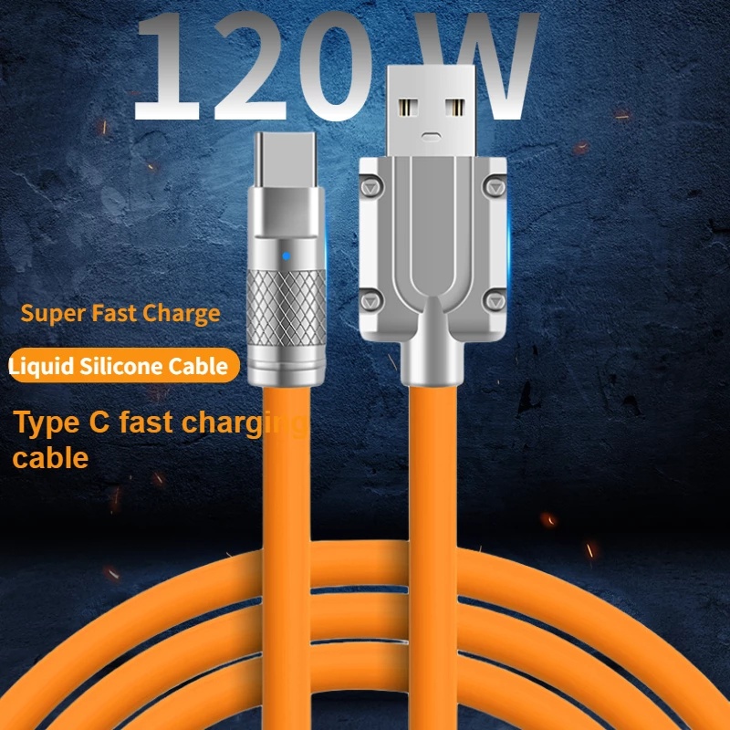 Kabel Pengisi Daya Cepat Lightning 6A 120W untuk iPhone Micro USB Type-c 8-Pin Kabel Pengisi Daya untuk Samsung Xiaomi Vivo Kabel Wird Bahan Silikon