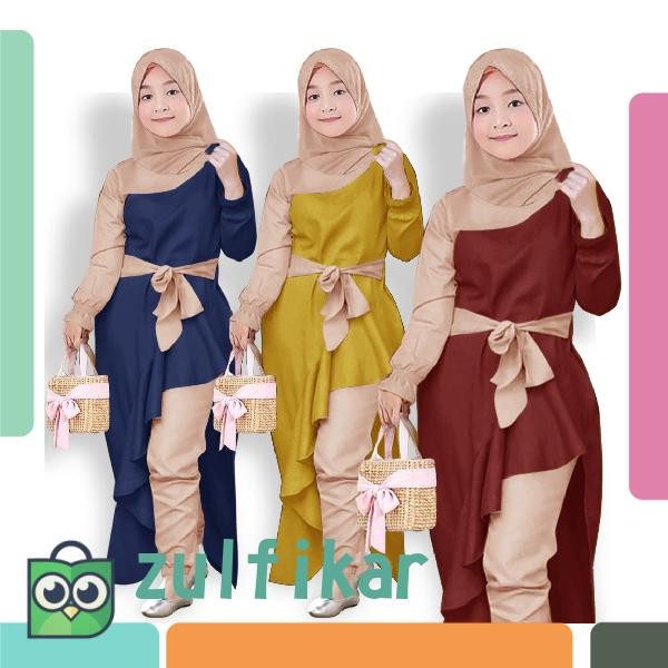 Dress Anak - Setelan Baju Muslim Perempuan Tunik Set Betafa Dan Celana I4B1 kondangan muslimah brand