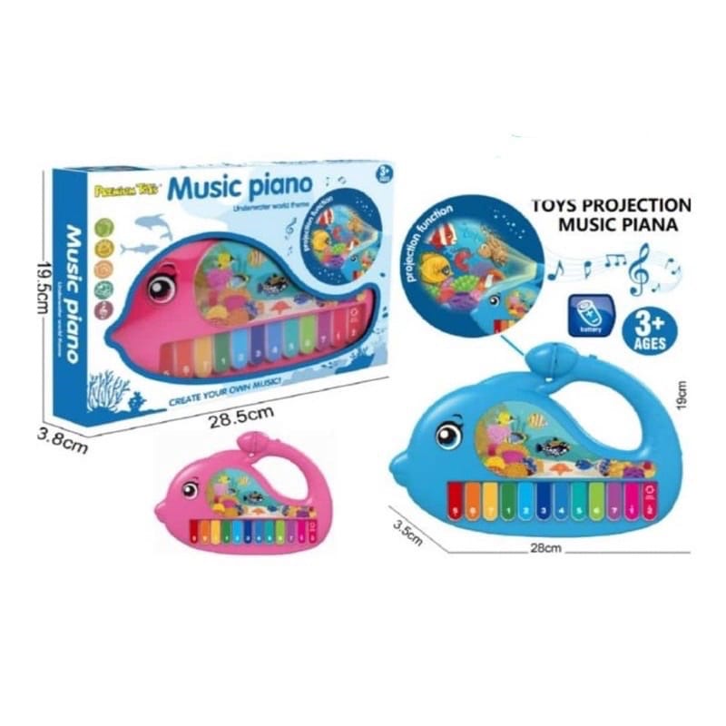 Mainan Piano Musik Mainan Bayi Music Piano Proyektor Musik Ikan Piano Baterai