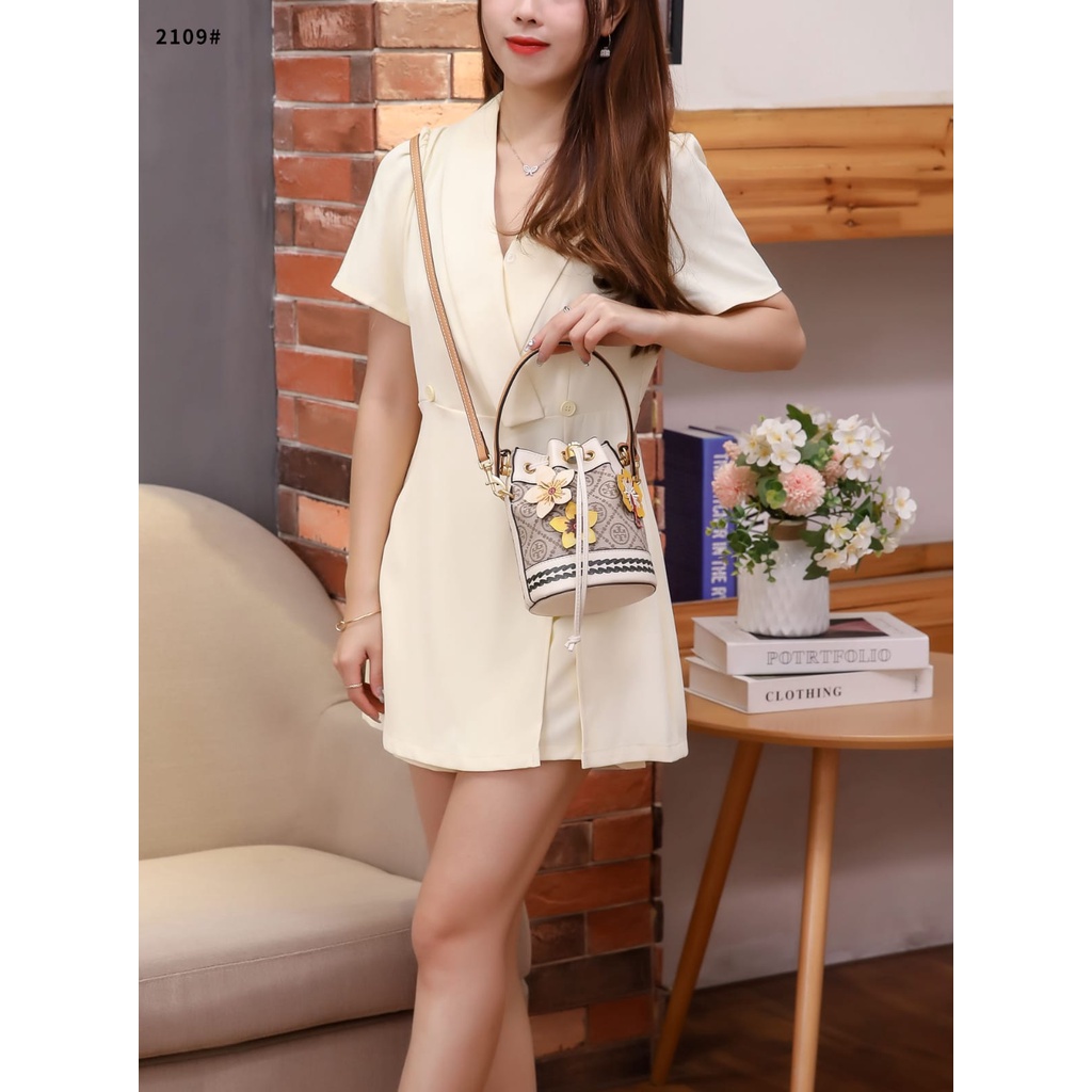 T Flower Bralded Mini Bucket Bag's Gold Hardware TC2109