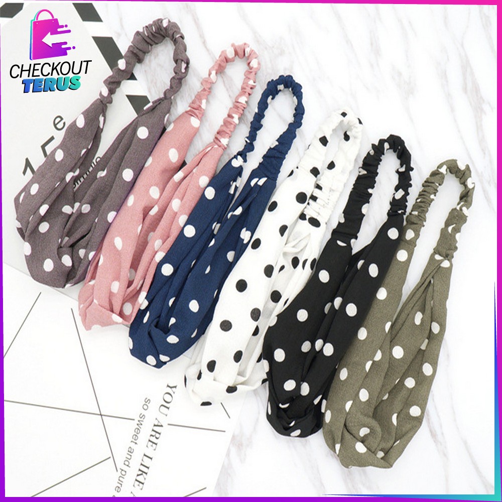 CT C65 Bando Kain Korea Motif Polkadot Bendo Karet Korean Fashion Wanita Kekinian Model Turban Bandana Simpul Import