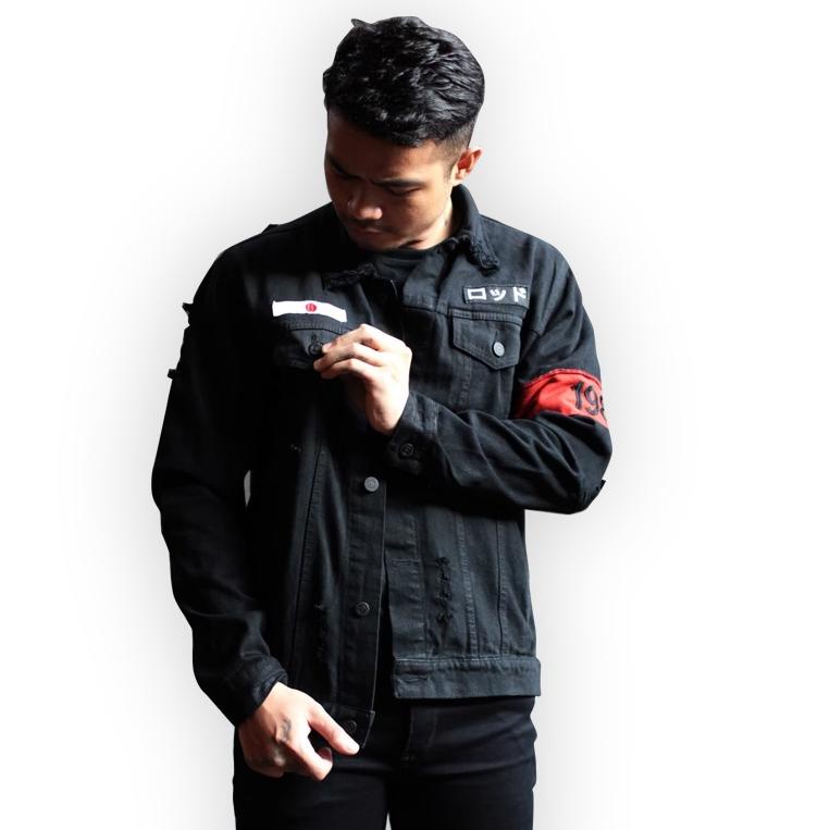 Harga Spesial CLOVERFIELD - Jaket Jeans Pria Japan Jacket Denim Bordir Slimfit Hitam Oversize Korean