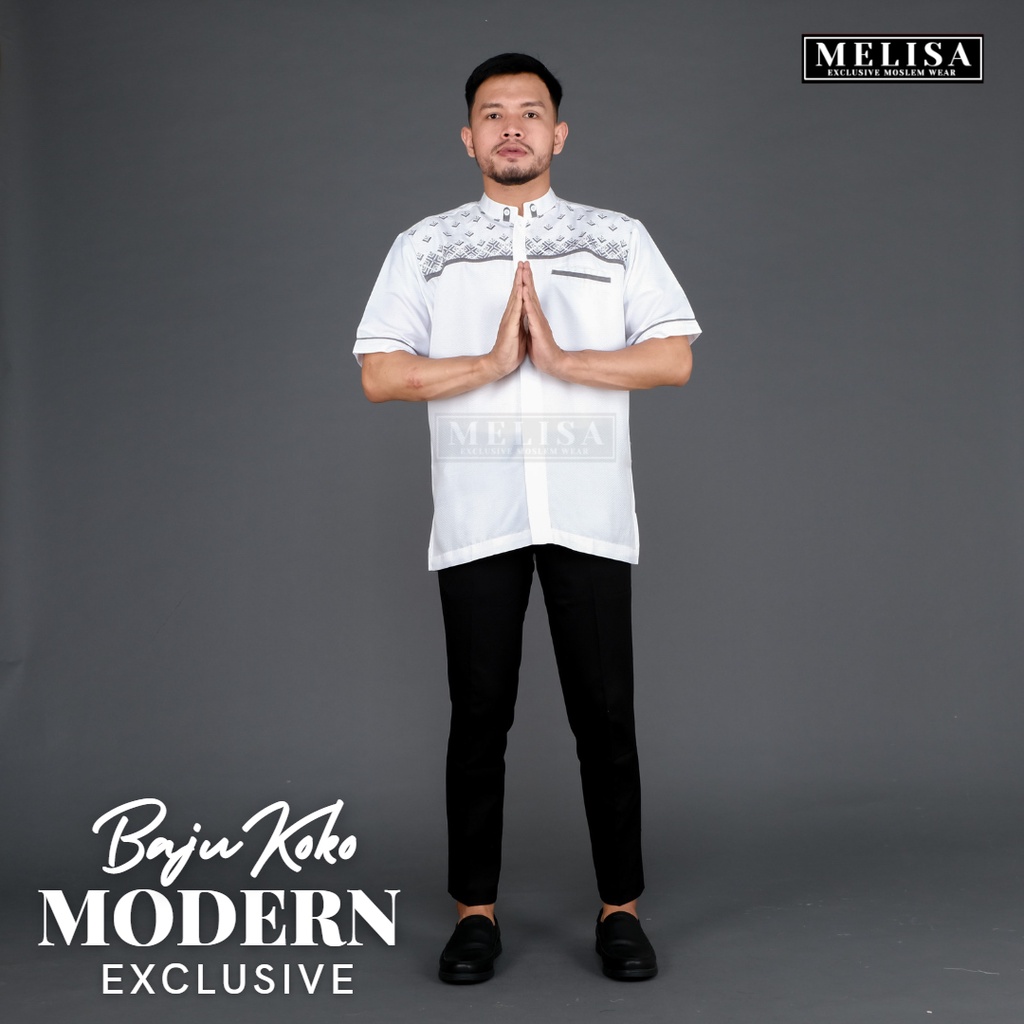 Baju Koko Pria Lengan pendek warna putih tulang bahan poli katun size M L XL Fashion Muslim Pria Terbaru