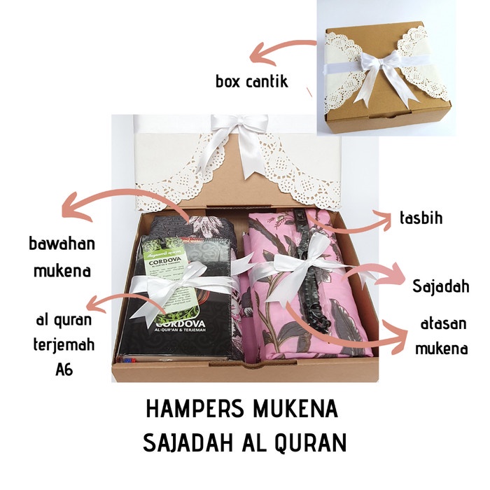 

ARS04 HAMPERS MUKENA SHABBY AL QURAN DAN SAJADAH FREE TASBIH BOX EKSKLUSIF - box coklat