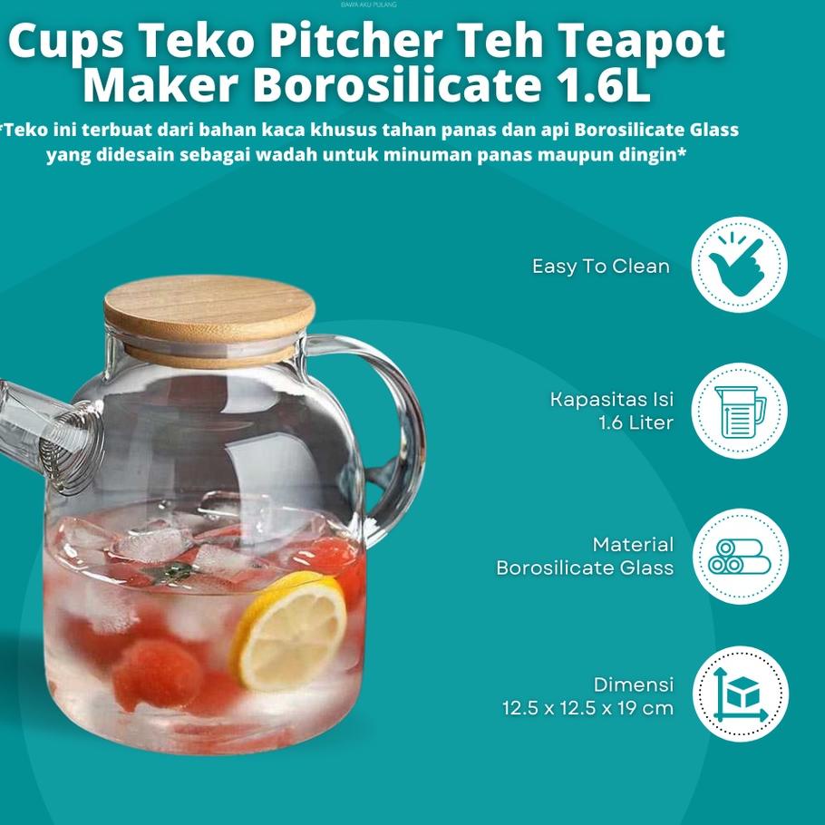 ℮ [COD] TEKO PITCHER TEH TAHAN PANAS / TEAPOT MAKER BOROSILICATE GLASS ANTI PANAS / JUG TEMPAT TEH T