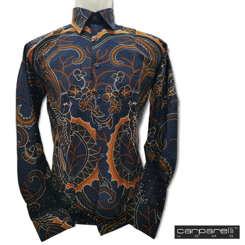 KEMEJA BATIK CARPARELLI WARNA BIRU MOTIF OREN