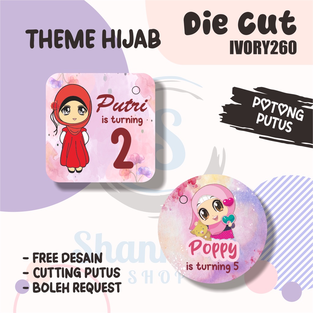 

Tag Bulat Kotak Ulang Tahun THEME HIJAB /Tag Label Ulang Tahun / Hangtag Hampers Custom