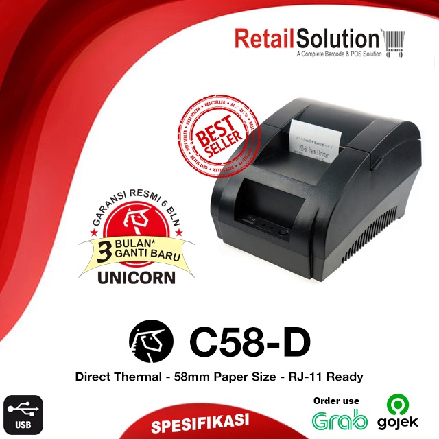 Printer Kasir Thermal 58mm USB - Unicorn C58D / C-58D / C58-D