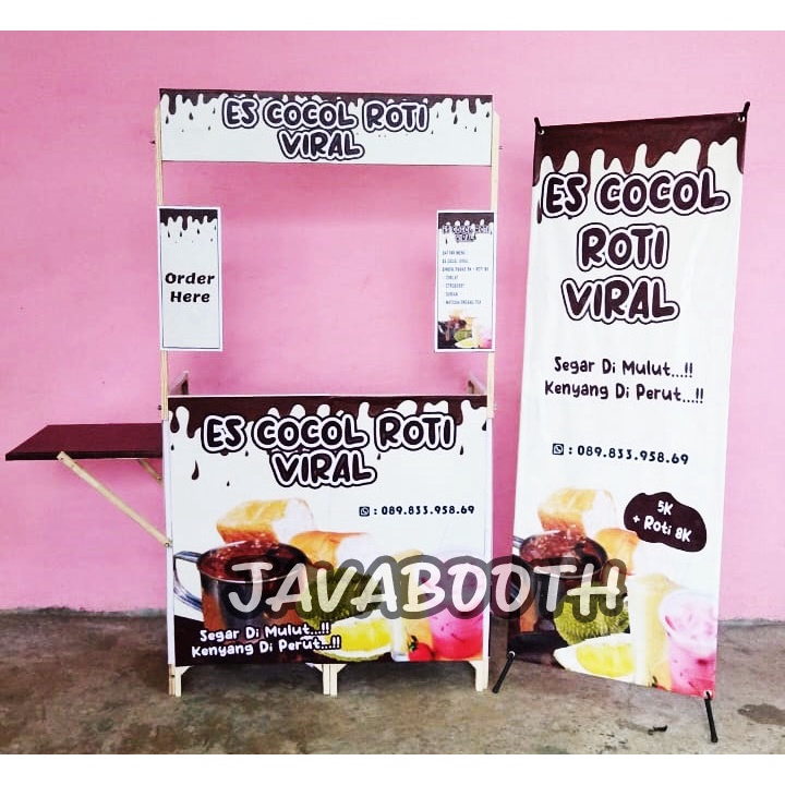 Booth Portable Kayu Jumbo Combo 180x90x45 cm Bonus Meja Samping dan Meja Kompor