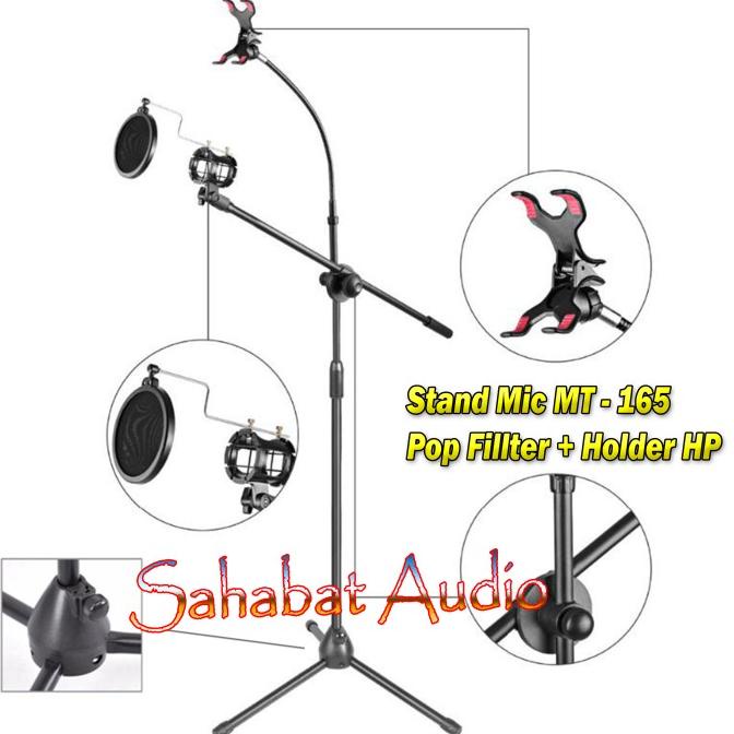 Stand Mic MT 165 Tripod Microphone Stand Mic Lantai Jepit HP Holder HP