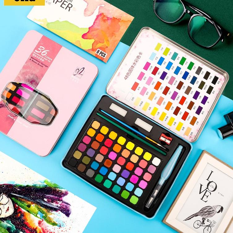 

✨TERBARU✨ Olla 36/48Water Color Set - Alat Cat Air Set (Termasuk Kuas dan Kertas Gambaran) 