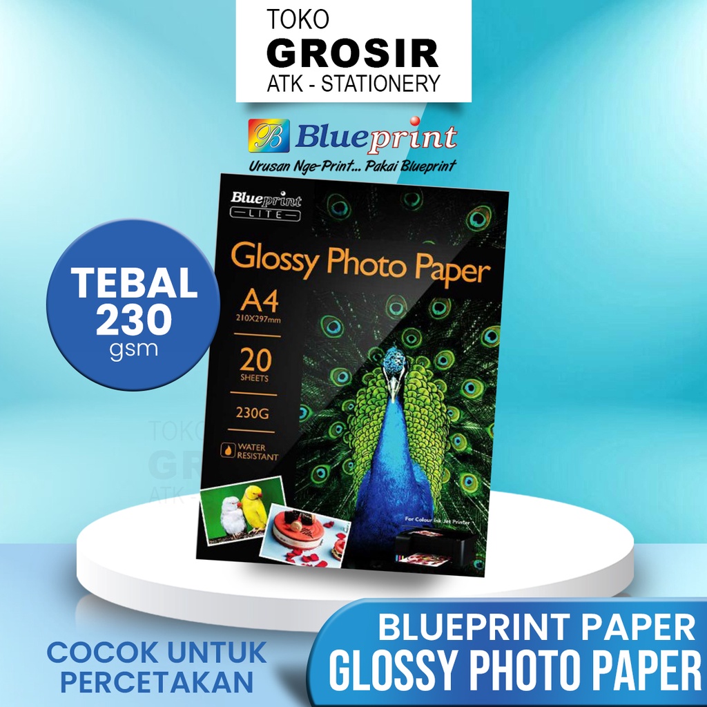 

Kertas Foto Glossy Photo Paper Poto BLUEPRINT Lite A4 - 10R 230 gsm