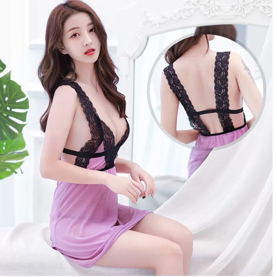 Baju Tidur Sexy Lingerie Wanita Pakaian Gaun Renda Malam Daster Piyama Import Fashion Korea Style Dr