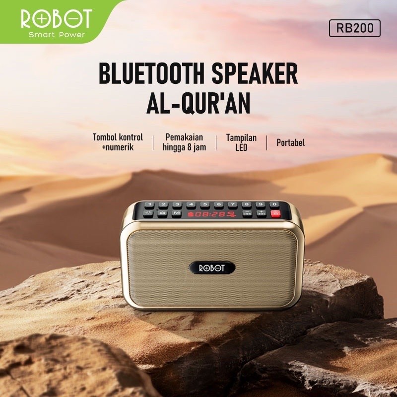 Robot Speaker RB200 Bluetooth Wireless Bundling Murrotal Al Quran with Numeric Key and LED Screen