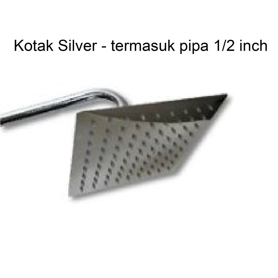 Rain Shower Head Wall Mandi Tembok Stainless Steel Kepala KOTAK Silver Hitam Square