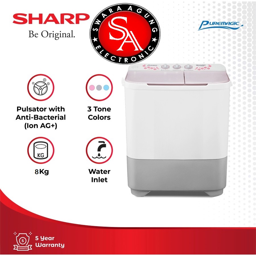 Mesin Cuci 2 Tabung 8 Kg Sharp Type: EST-80 MW (Khusus Daerah Medan)