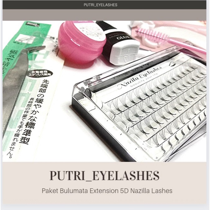 Paket Bulu Mata Extension 5D Premium - Remover - 2 Ring Glue - Lem Glue - Sisir Bulumata - Eye Gel Patches - Pinset TS-15 Stainless Steel