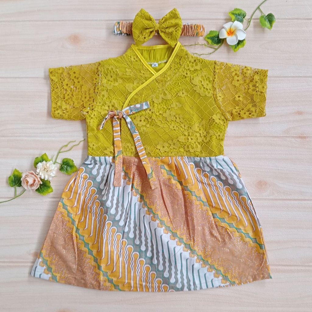 Hanbok Anak / Hanbok Batik / Hanbok Brokat warna Kuning Lemon