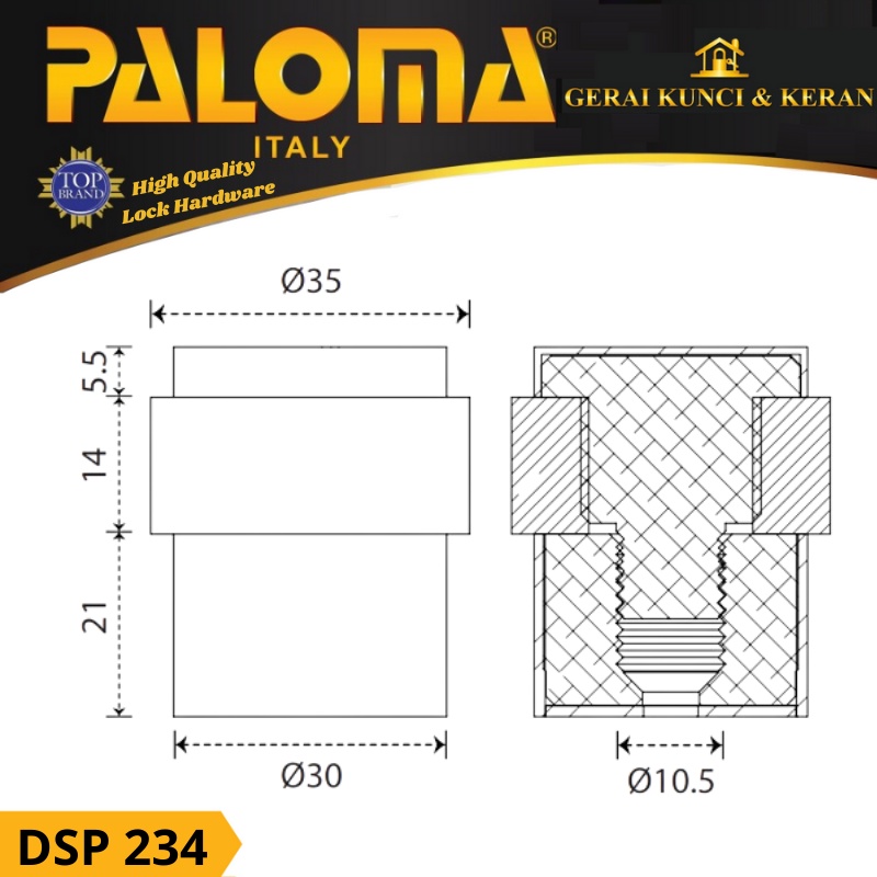 DOOR STOPPER PALOMA R DSP 234 LANTAI PALOMA PENAHAN PINTU STAINLESS