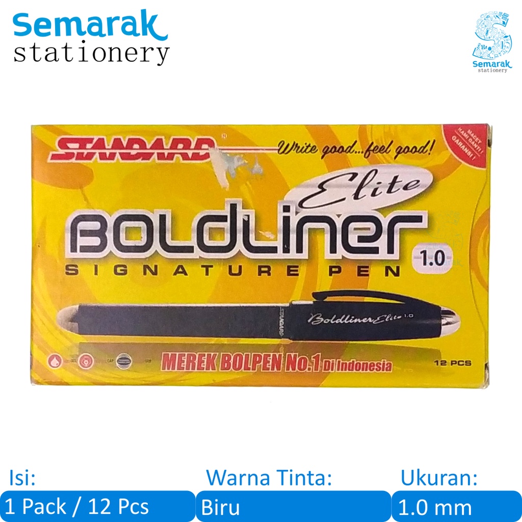 

Standard Boldliner Elite Signature Pen Pulpen Gel Tanda Tangan Tebal 1.0 - Biru [1 Pack / 12 Pcs]