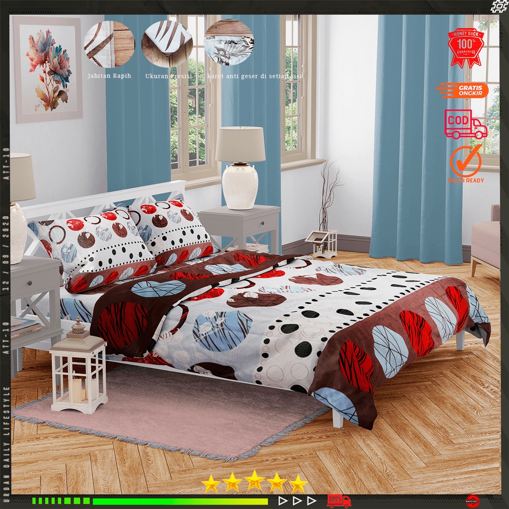 Sprei katun motif round brown aesthetic anti geser king size