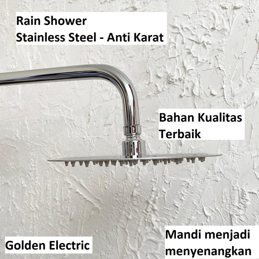 Rain Shower Head Wall Mandi Tembok Stainless Steel Kepala Kotak Hitam Bulat Silver