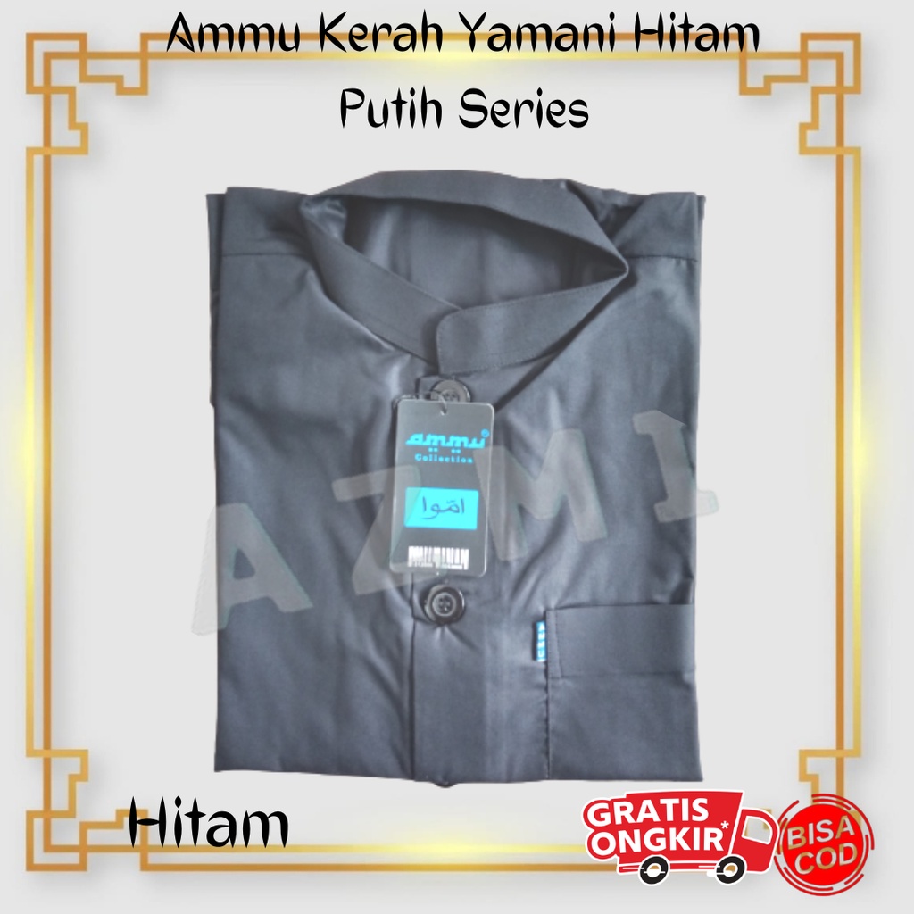 Promo Baju Koko Ammu Dewasa Kerah Yamani / Kerah Pendek Hitam Putih Series Termurah