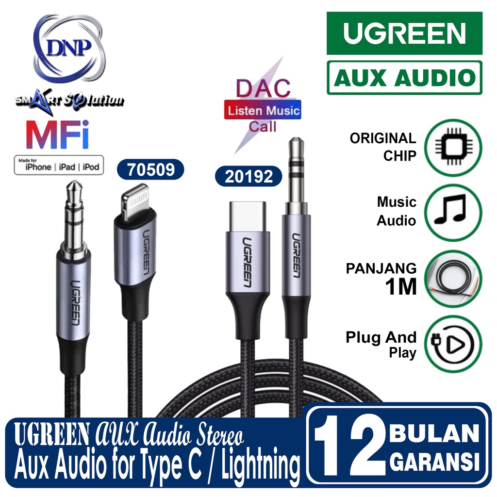 UGREEN Kabel AUX Audio iPhone Lightning / Type C to DC 3.5MM Stereo