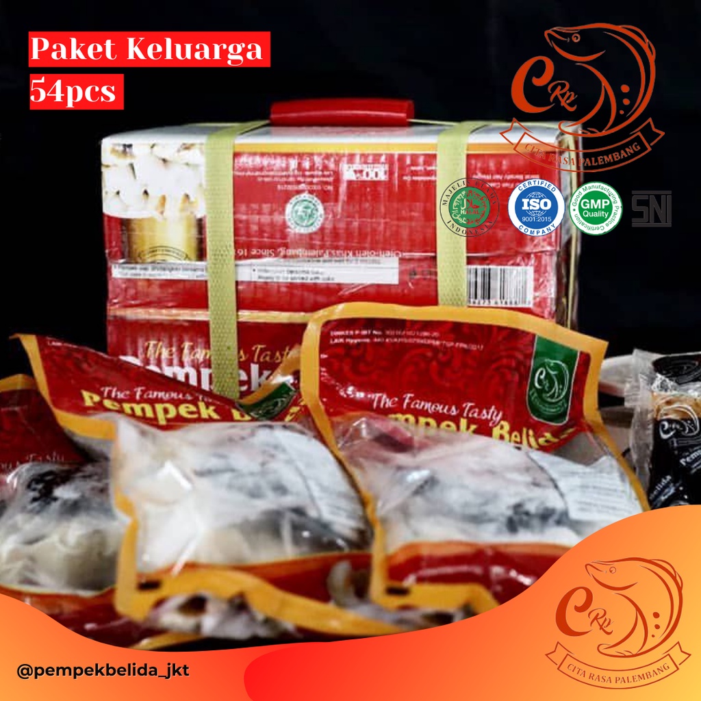 

PAKET KELUARGA CERIA ISI 54 PCS PEMPEK MIX - Pempek Belida Crp Frozen Original (48 CAMPUR +6 KAPAL SELAM + 9 CUKO) | Cemilan & Oleh Oleh Asli Palembang | Frozen Food