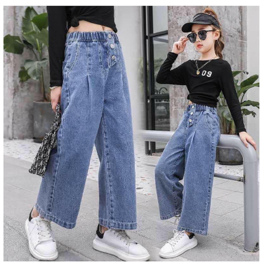 Kulot Jeans Anak Perempuan Kekinian Variasi Kancing Depan Warna Snow Blue Highwaist KulotJeans Kanci