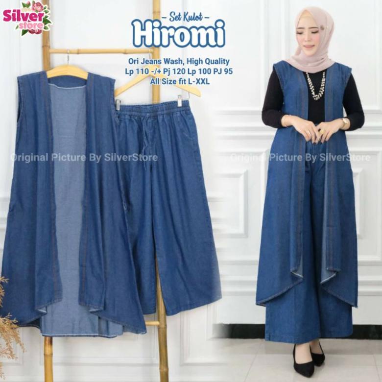 SHOPEE [ READYSTOK ] HIROMI SET KULOT ORIGINAL JEANS DENIM - VEBY SETELAN RIA EIGHTY