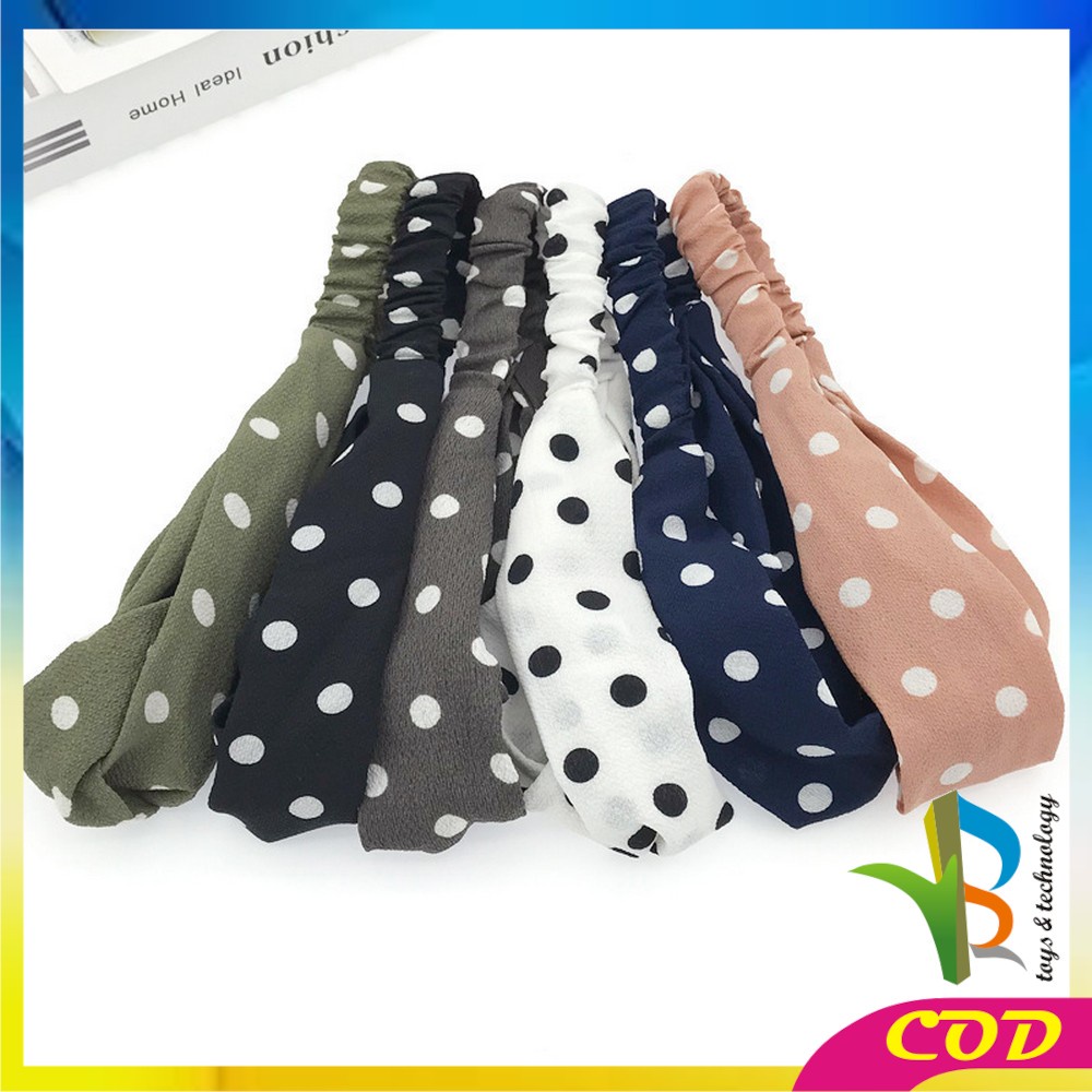 RB-C65 Bando Kain Korea Bahan Motif Polkadot Wanita Bendo Karet Korean Fashion Kekinian / Model Turban Bandana Simpul Kekinian Import