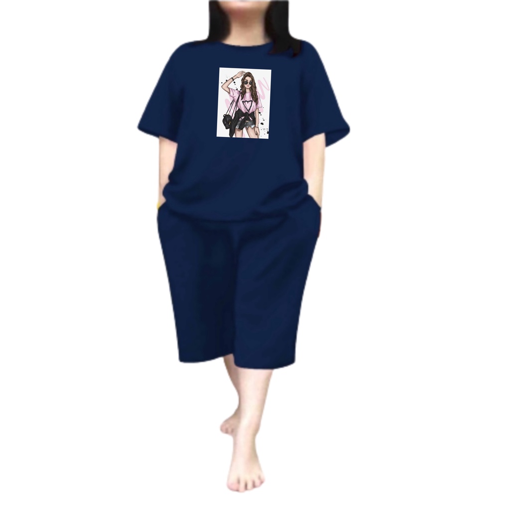 Baju Setelan Wanita Dewasa Jumbo Ld 115 Cm One Set Wanita Kaos dan Celana Pendek Oversize 3/4 Baju Setelan Cewek Dewasa Terbaru 2023 Kekinian Stelan Wanita  Dewasa Viral Set kaca mata abg