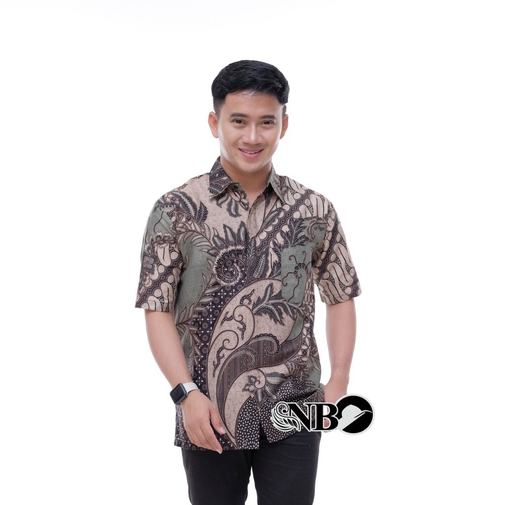 Kemeja Batik Pria Lengan Pendek Hem Batik Warna Sage green Hijau Sage Motif Cleopatra