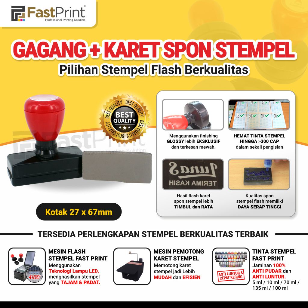 Gagang Stempel Plus Karet Stempel Flash Potongan Ukuran Kotak 27x67MM